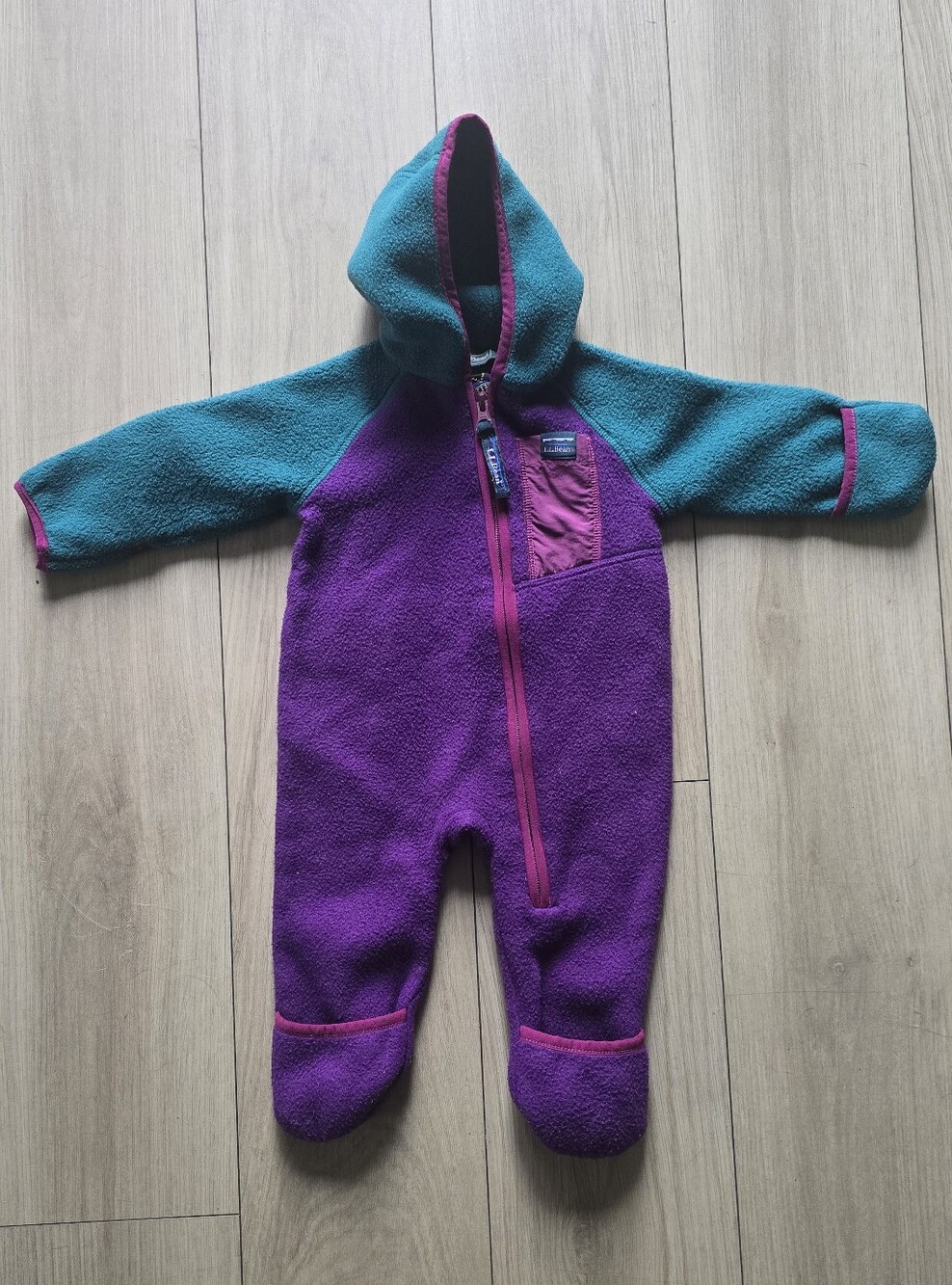LLBean Retro Colorblock Fleece Hooded Bunting Size 3-6 Months